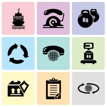Set Of 9 simple editable icons such as International delivery, Clipboard veri Stock Illustration