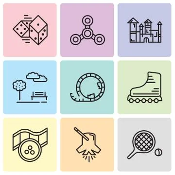 Set Of 9 simple editable icons such as Table tennis, Lighting, Movie, Rollers Stock Illustration