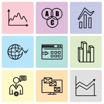 Set Of 9 simple editable icons such as Monitor analytic, Mobile Phone Anality Stock Illustration