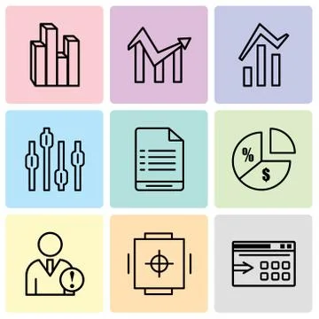 Set Of 9 simple editable icons such as Data export with an arrow, Safe box, D イラスト素材