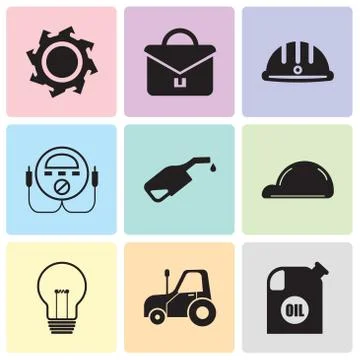 Set Of 9 simple editable icons such as oil container, autotruck, bulb, helmet Stock Illustration