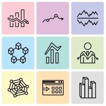 Set Of 9 simple editable icons such as Stream graphic, Data export with an ar イラスト素材