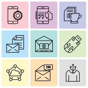 Set Of 9 simple editable icons such as Human, Mail 24 hours, Cloud computing, 库存插图