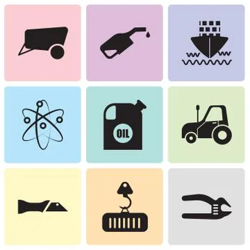 Set Of 9 simple editable icons such as adjustable spanner, crane with load, k Stock Illustration