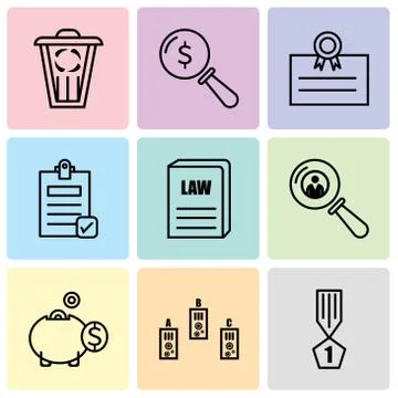 Set Of 9 simple editable icons such as winner, folder, money box, search pers Stock Illustration