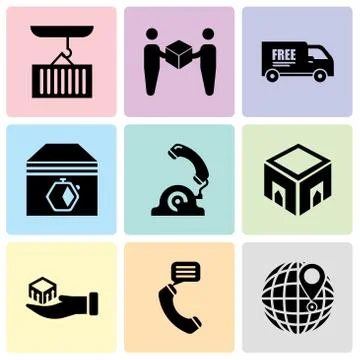 Set Of 9 simple editable icons such as International delivery, Talking by pho Illustrazione stock