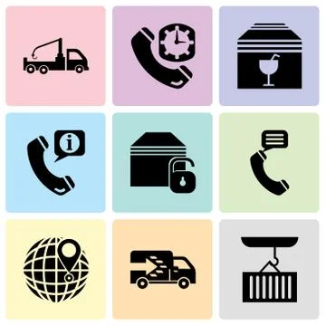 Set Of 9 simple editable icons such as Container hanging of a crane, Logistic Stock Illustration