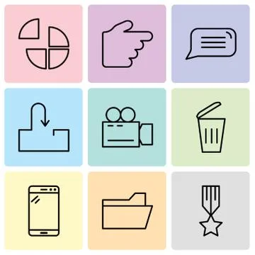 Set Of 9 simple editable icons such as Medal with a star, File folder, Tablet Stock Illustration