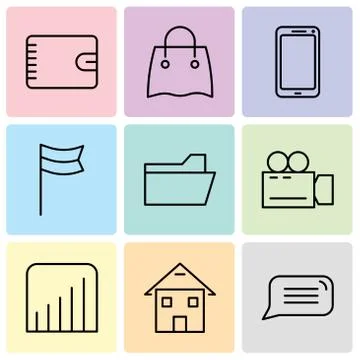 Set Of 9 simple editable icons such as Speech bubble, Homepage, Coverage leve Stock Illustration