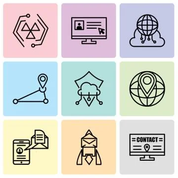 Set Of 9 simple editable icons such as Billboard, Email, Mail and spartphone, Stock Illustration