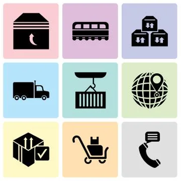 Set Of 9 simple editable icons such as Talking by phone auricular, Delivery p Stock Illustration