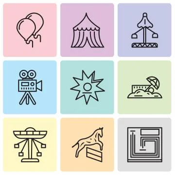 Set Of 9 simple editable icons such as Board game, Horse, Carousel, Sand, Wal Illustrazione stock