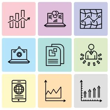 Set Of 9 simple editable icons such as Mobile phone text data, Data graphic,  Stock Illustration