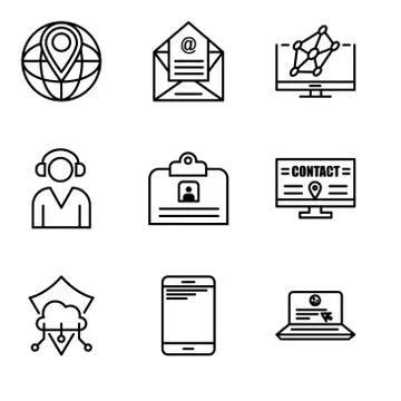 Set Of 9 simple editable icons such as Laptop and mail, Smartphone, Protectio Stock Illustration