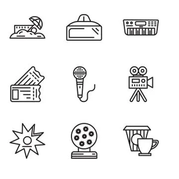 Set Of 9 simple editable icons such as Coffee, Magic ball, Walk of fame, Vide Stock Illustration