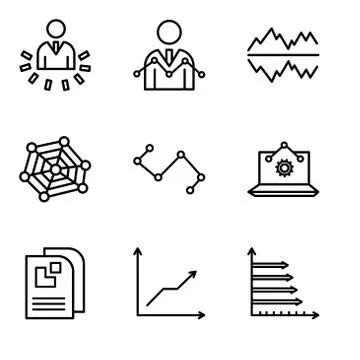 Set Of 9 simple editable icons such as Analytic, Data analytics descending, D Illustrazione stock