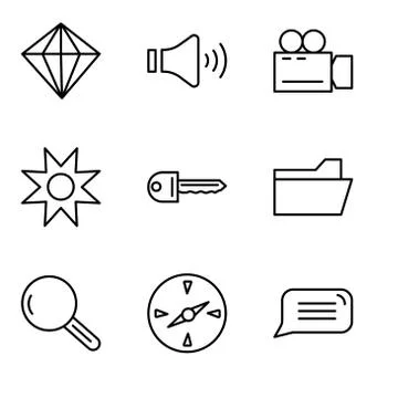 Set Of 9 simple editable icons such as Speech bubble, Compass, Magnifying gla Stock-Illustration