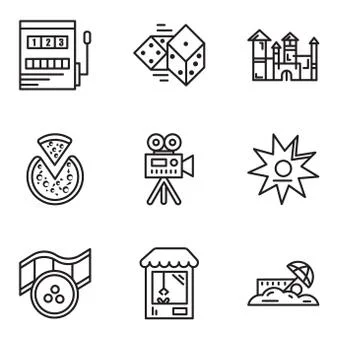 Set Of 9 simple editable icons such as Sand, Machine, Movie, Walk of fame, Vi Illustrazione stock