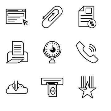 Set Of 9 simple editable icons such as star, cash, rocket, call, clock, print 库存插图