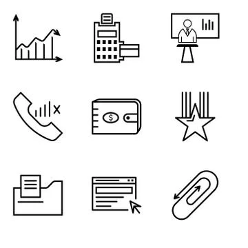 Set Of 9 simple editable icons such as clip, search, document folder, star, p Stock Illustration
