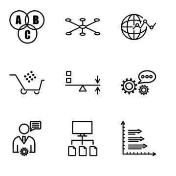Set Of 9 simple editable icons such as Analytics, Data flow, Mobile Phone Ana 스톡 일러스트