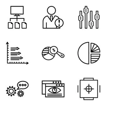 Set Of 9 simple editable icons such as Safe box, Data viewer, 3d data analyti Ilustración de archivo
