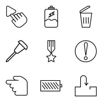 Set Of 9 simple editable icons such as Inbox, Battery level, Hourglass, Cauti Stock Illustration