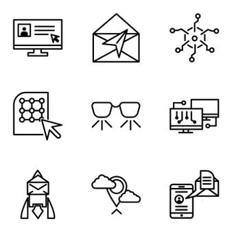 Set Of 9 simple editable icons such as Mail and spartphone, Placeholder, Emai Stock Illustration