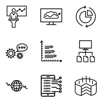 Set Of 9 simple editable icons such as Folder Connected Circuit, Data analyti Stock Illustration