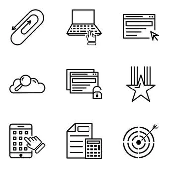 Set Of 9 simple editable icons such as target, document &amp; calculator, iphone, Stock Illustration