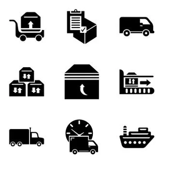 Set Of 9 simple editable icons such as Sea ship, Logistics delivery truck and Stock Illustration