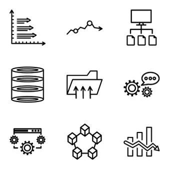 Set Of 9 simple editable icons such as Data analytics descendant, Data interc Stock Illustration