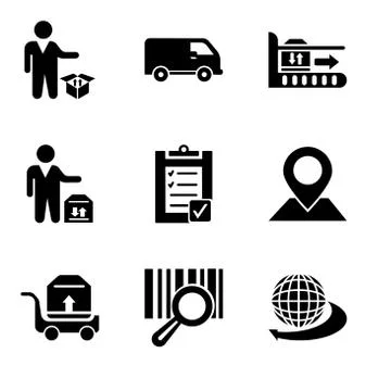 Set Of 9 simple editable icons such as International delivery business, Barsc Stock Illustration