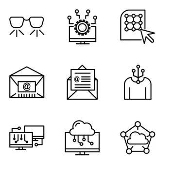 Set Of 9 simple editable icons such as Cloud computing, Laptop, Network, Huma Stock Illustration
