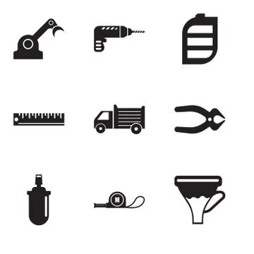 Set Of 9 simple editable icons such as funnel, meter, gas can, nipper, lorry, Stock Illustration