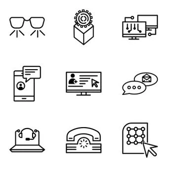 Set Of 9 simple editable icons such as Click, Telephone, Call Center, email c Stock Illustration