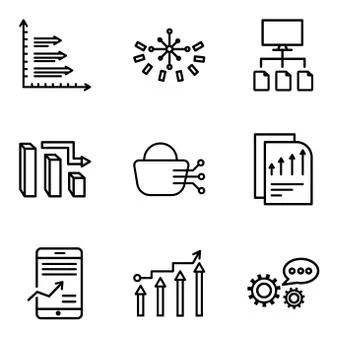 Set Of 9 simple editable icons such as 3d data analytics, Binary Processed Mo Stock Illustration