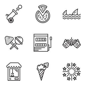 Set Of 9 simple editable icons such as Fireworks, Ice cream, Machine, Beer, G Stock Illustration