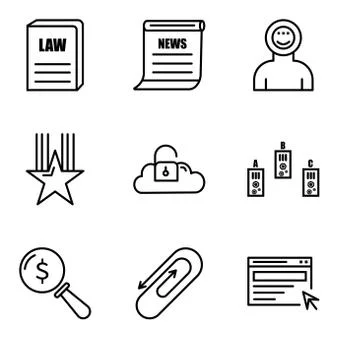 Set Of 9 simple editable icons such as search, clip, lens, folder, Key data,  Stock Illustration