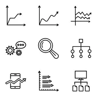 Set Of 9 simple editable icons such as Data flow, Analytics, Web stocks data, 스톡 일러스트