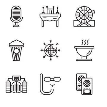 Set Of 9 simple editable icons such as Loudspeaker, Diving mask, Zoo, Bbq, Di Stock-Illustration