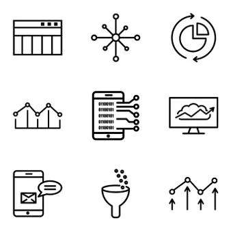 Set Of 9 simple editable icons such as Decreasing chart, Data analytics, Data Stock Illustration