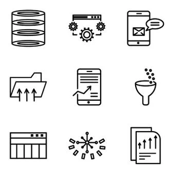 Set Of 9 simple editable icons such as Bars chart page, Data analytics circul Stock Illustration