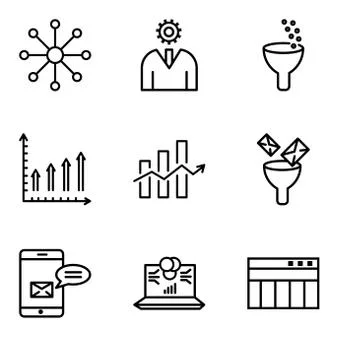 Set Of 9 simple editable icons such as Table for data, Laptop data analytics  Stock Illustration
