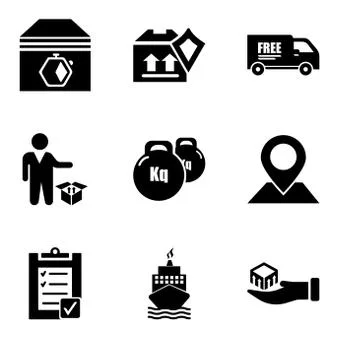 Set Of 9 simple editable icons such as Package delivery in hand, Boat from fr Stock Illustration