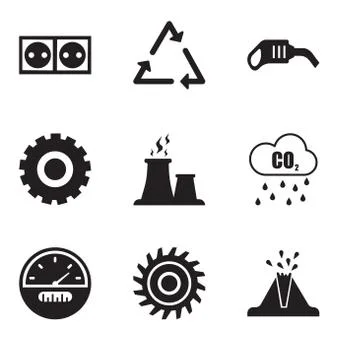 Set Of 9 simple editable icons such as volcano, saw blade, speedometer, Co2,  Illustrazione stock