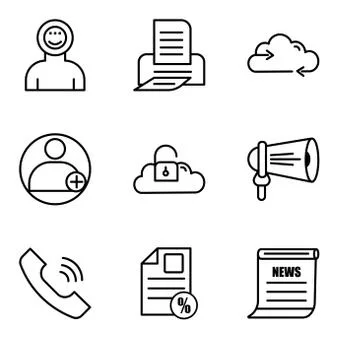Set Of 9 simple editable icons such as newspaper, document percent, call, lou Stock Illustration