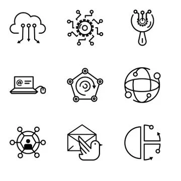 Set Of 9 simple editable icons such as Cube, Mail bird, User, Earth globe, Ra Stock-Illustration
