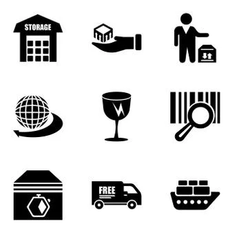 Set Of 9 simple editable icons such as Containers on oceanic ship, Free deliv Stock Illustration