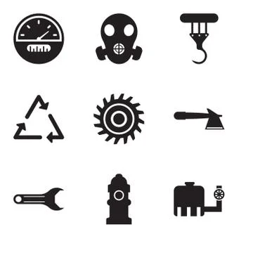 Set Of 9 simple editable icons such as water tank, Fire Hydrant, adjustable w Stock Illustration